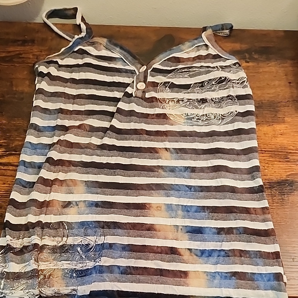 Striped Sleeveless Tank Top in Blue, Brown & Cream